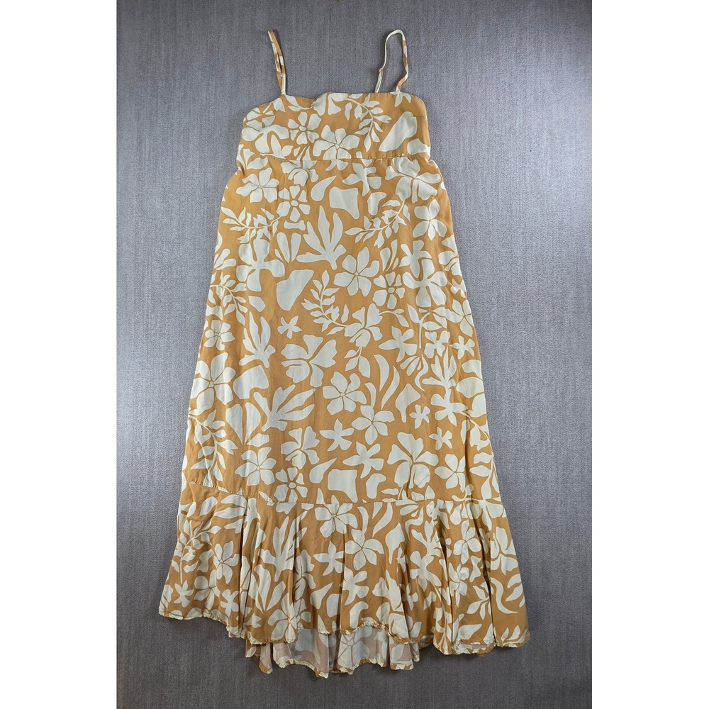 Abel the Label Maxi Dress Womens XL Tan Floral Smocked Back High Low Ruffle Hem